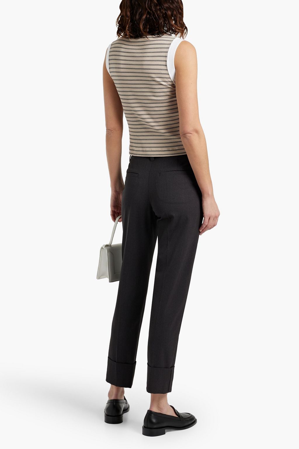 BRUNELLO CUCINELLI Bead-embellished striped ribbed cotton-blend top