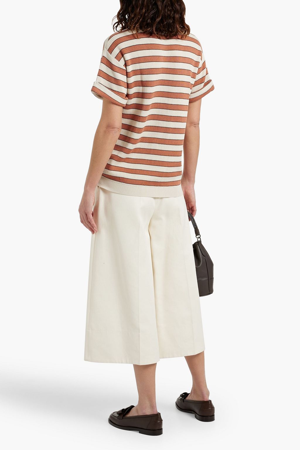 BRUNELLO CUCINELLI Bead-embellished striped ribbed cotton top