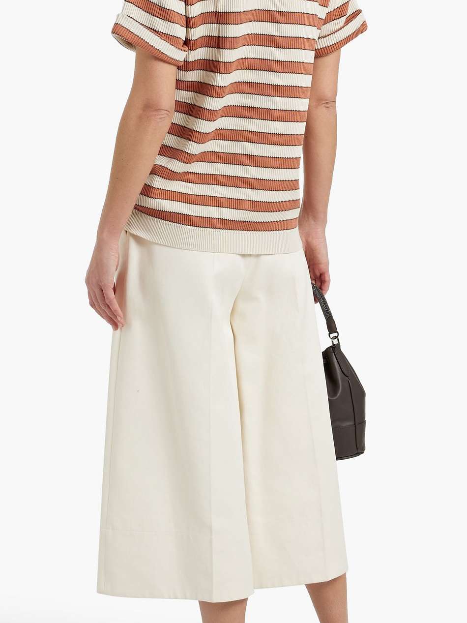 bead-embellished striped ribbed cotton top