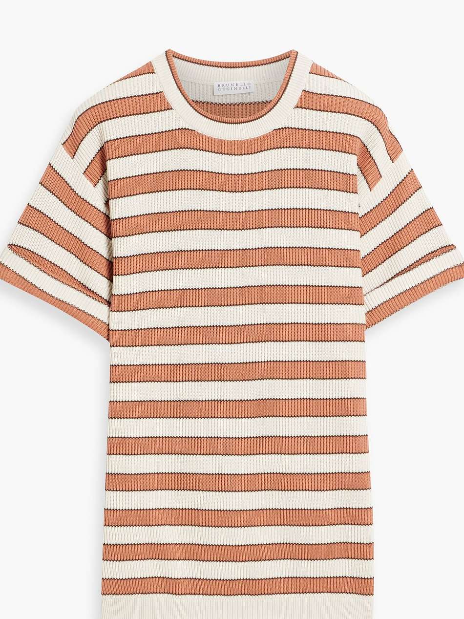 bead-embellished striped ribbed cotton top