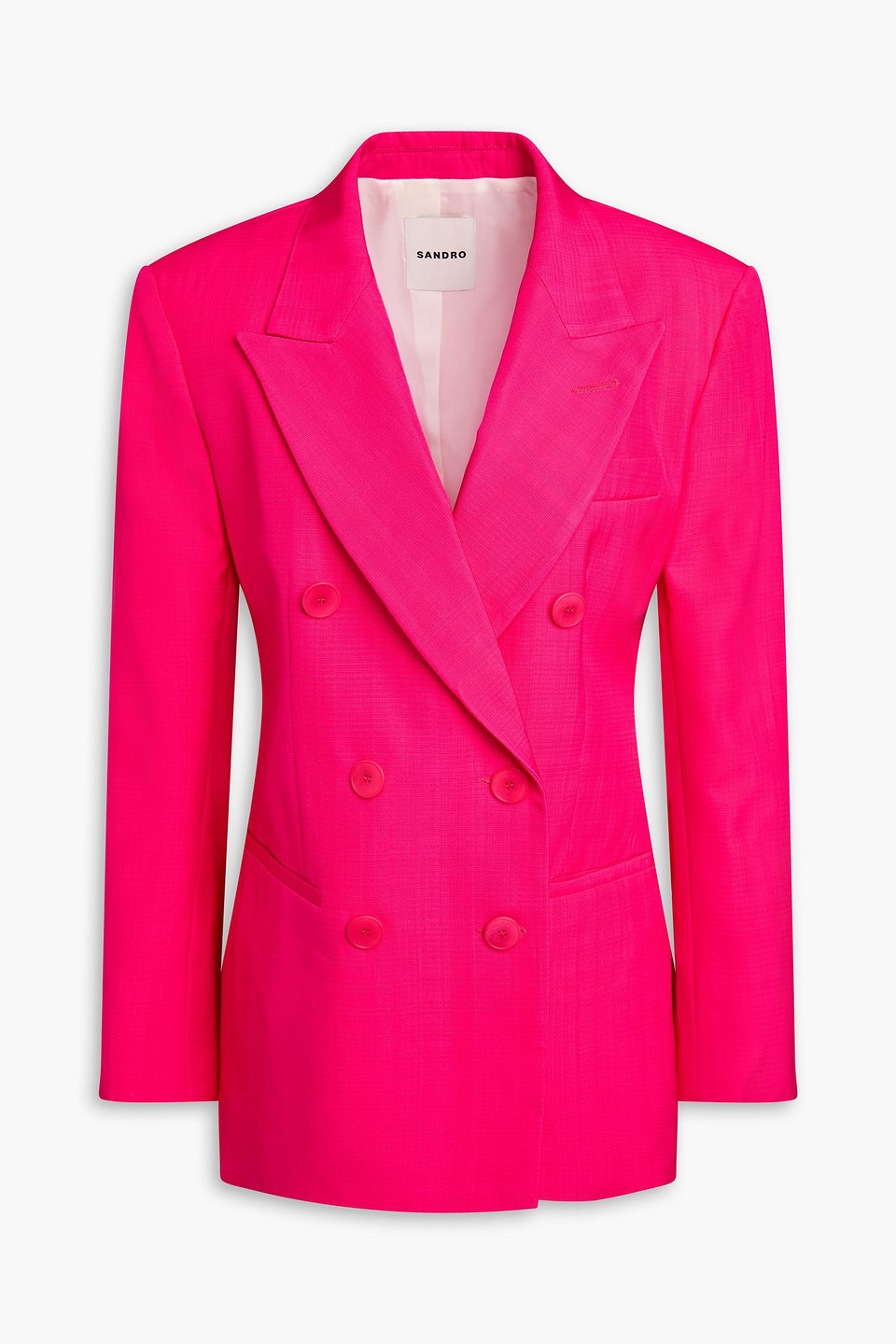 Sandro Double-breasted Crepe Blazer In Fuchsiafarben