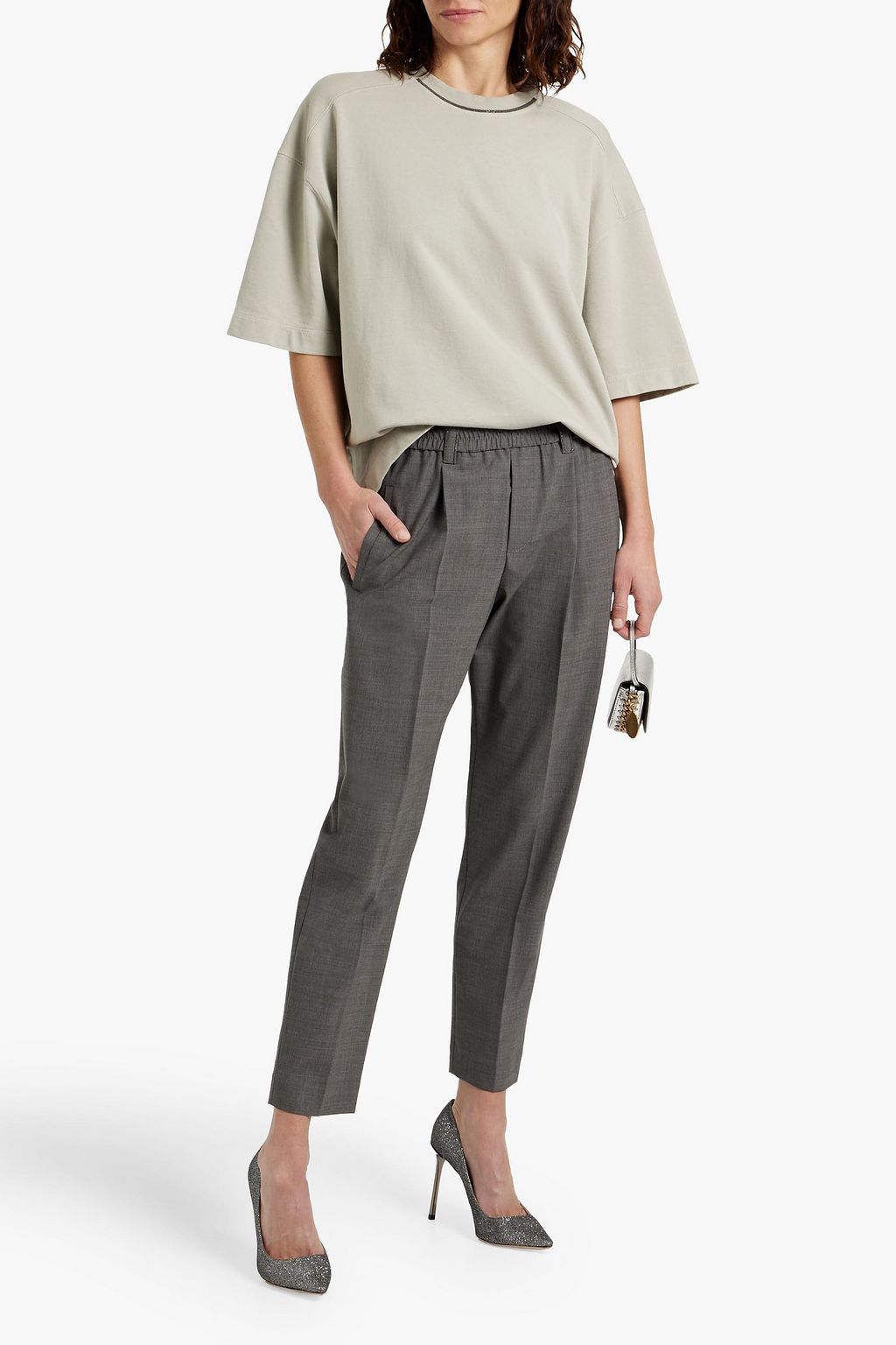 BRUNELLO CUCINELLI Bead-embellished French cotton-terry T-shirt