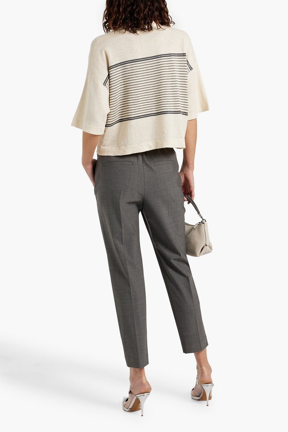 Brunello Cucinelli Metallic Striped Linen And Cotton-blend Top In Ivory