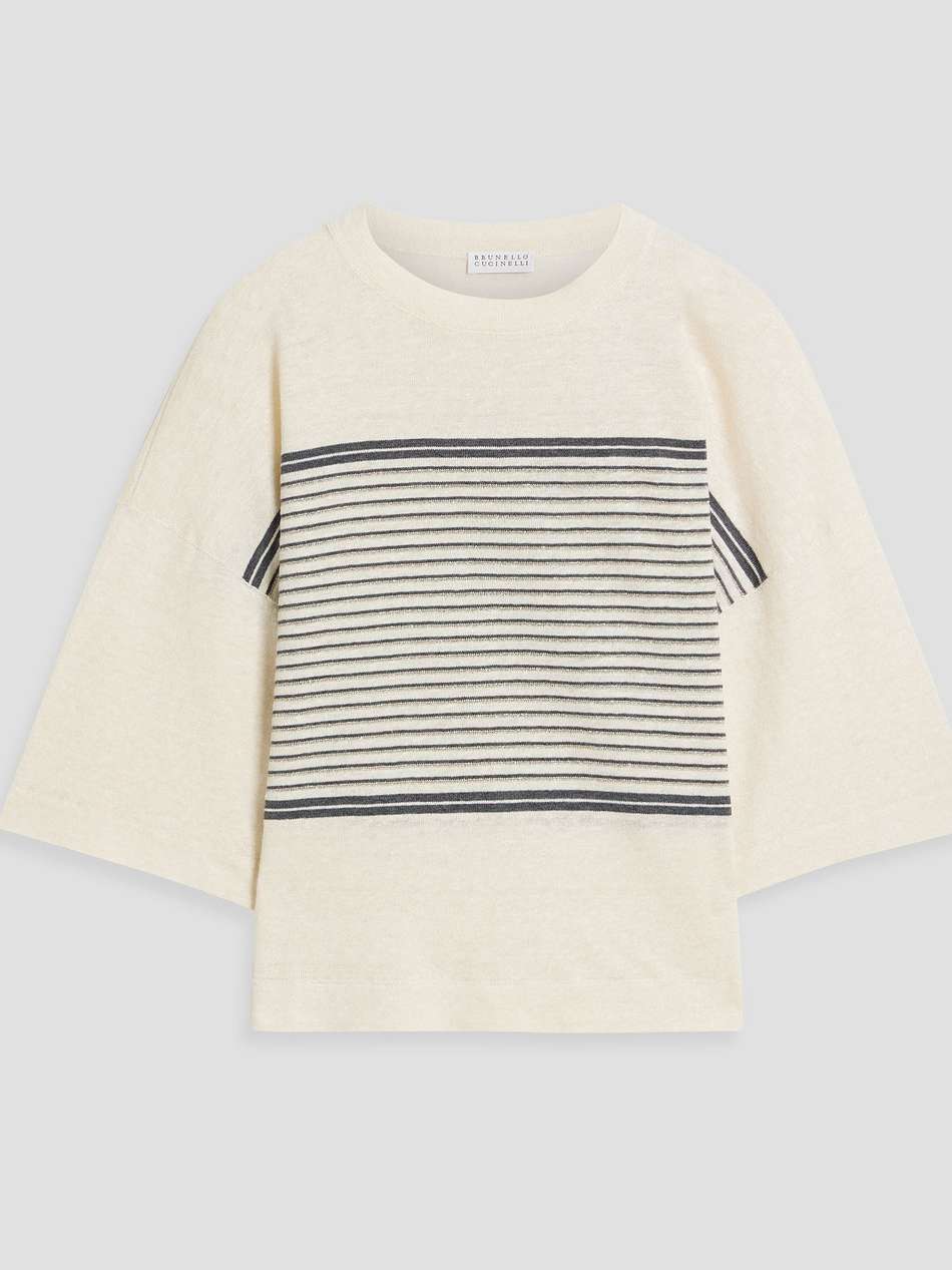 metallic striped linen and cotton-blend top