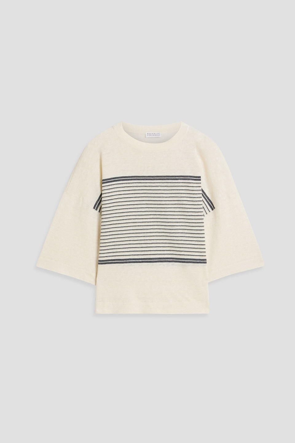 Brunello Cucinelli Metallic Striped Linen And Cotton-blend Top In Neutral