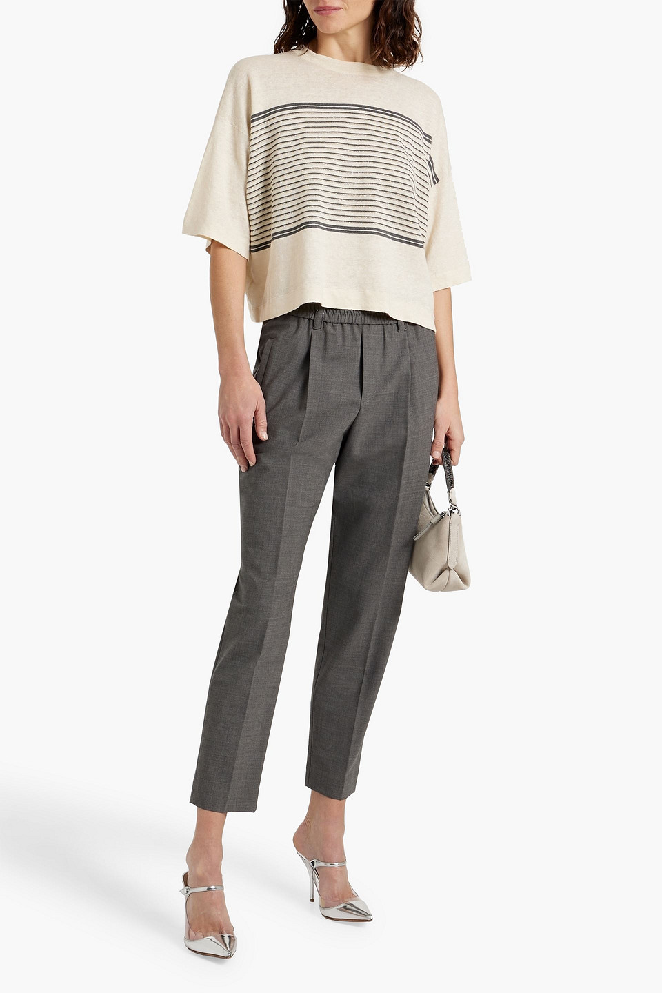 Brunello Cucinelli Metallic Striped Linen And Cotton-blend Top In Ivory