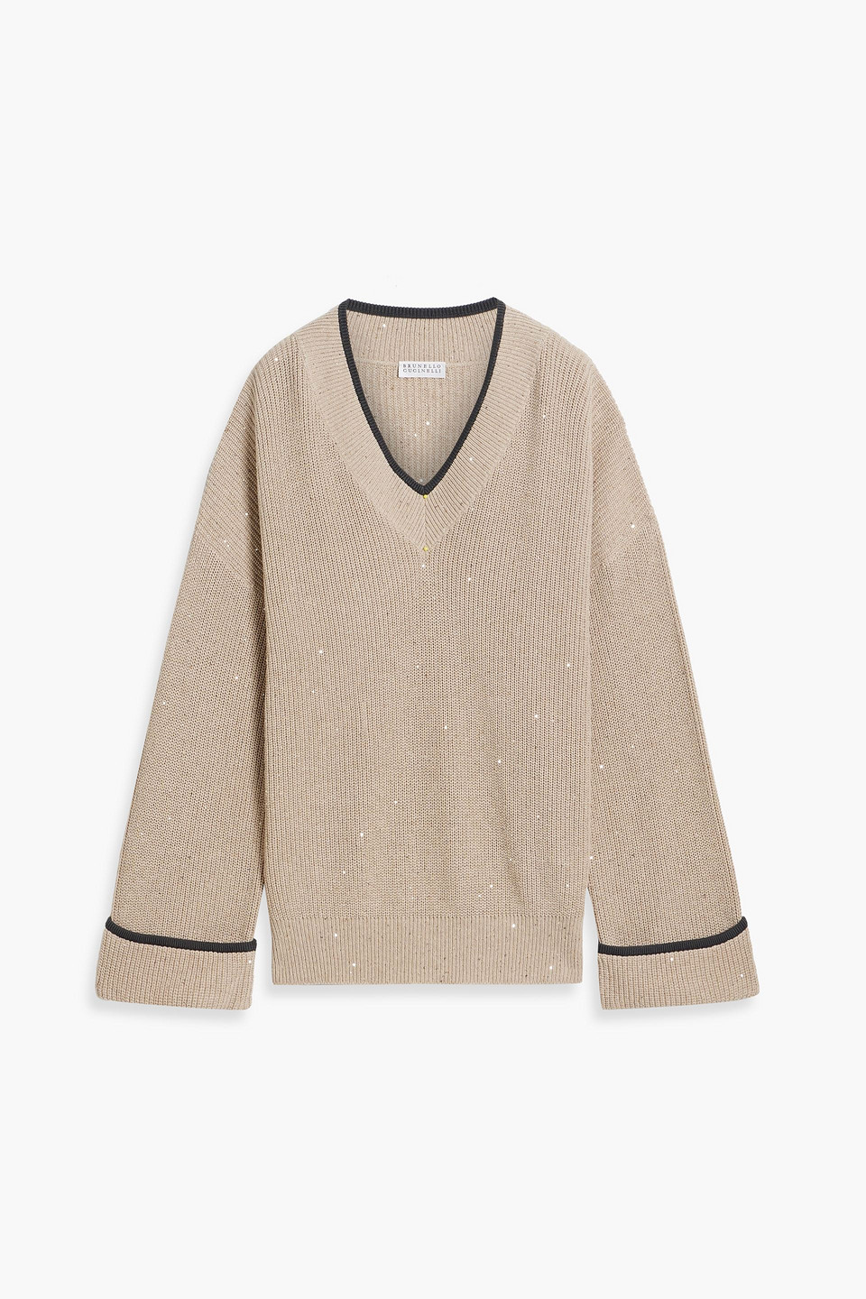 Brunello Cucinelli Sequin-embellished Cotton-blend Sweater In Beige