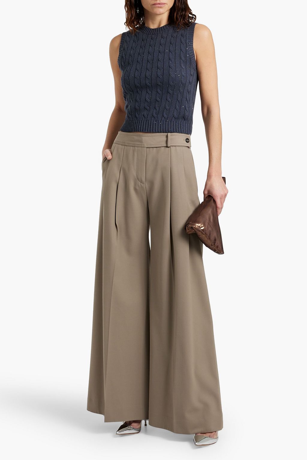 BRUNELLO CUCINELLI Sequin-embellished cable-knit cotton-blend top