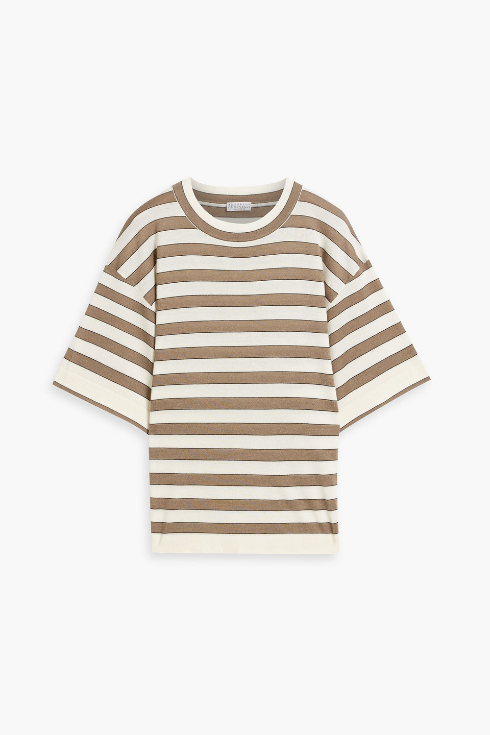 Brunello Cucinelli Striped Cashmere And Silk-blend Top In Neutral