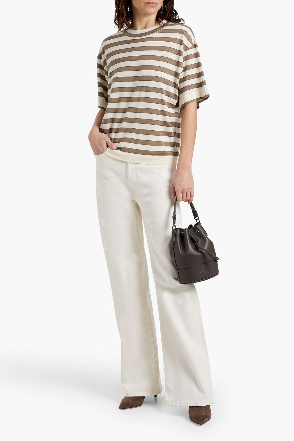 BRUNELLO CUCINELLI Striped cashmere and silk-blend top