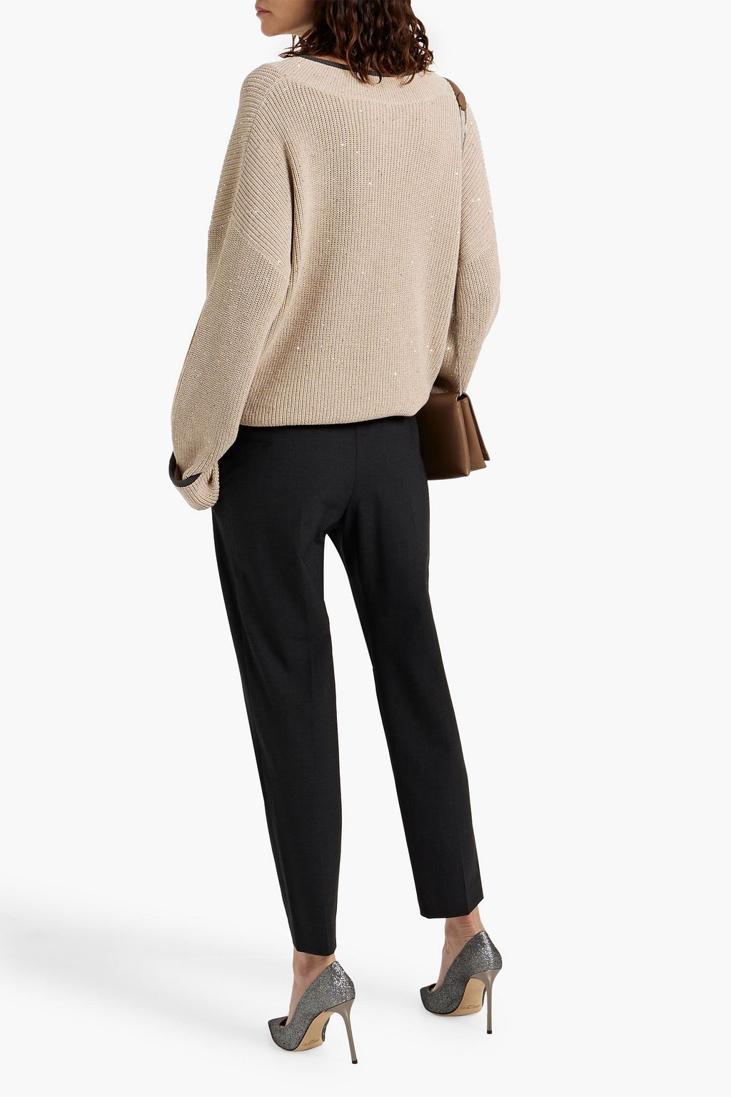 BRUNELLO CUCINELLI Bead-embellished pleated wool-blend tapered pants