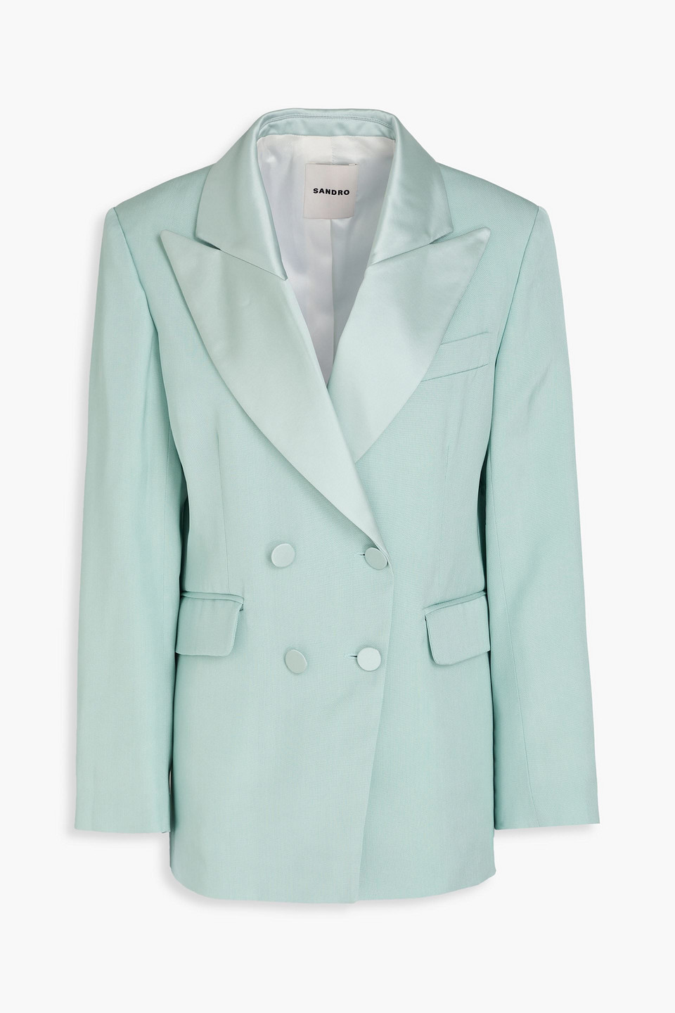 Sandro Double-breasted Crepe Blazer In Minzfarben