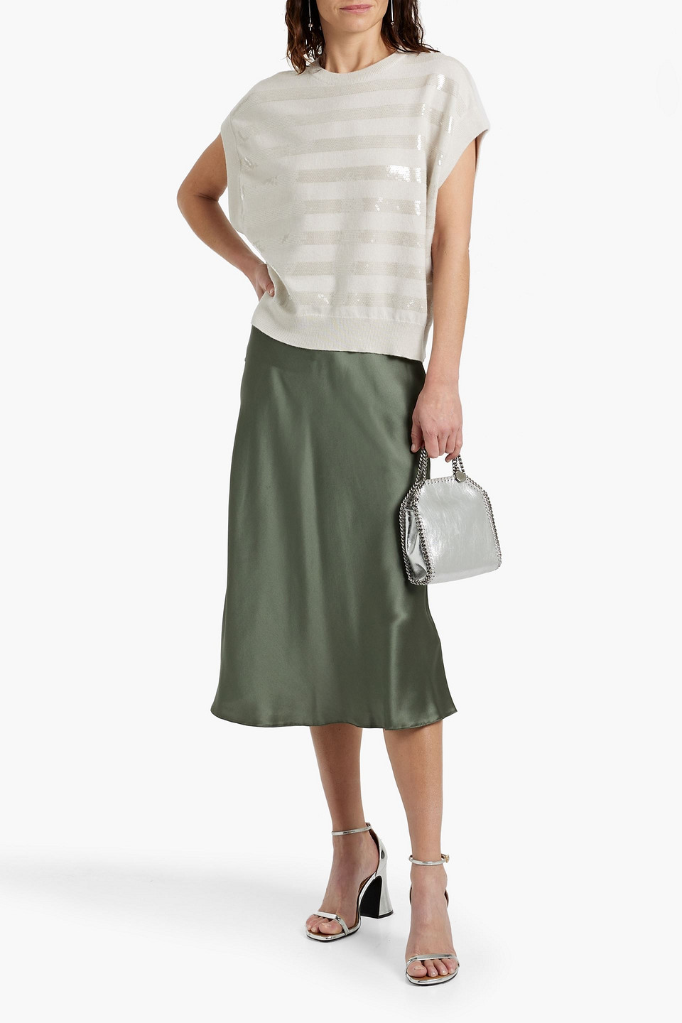 Brunello Cucinelli Sequin-embellished Cashmere Top In Off-white