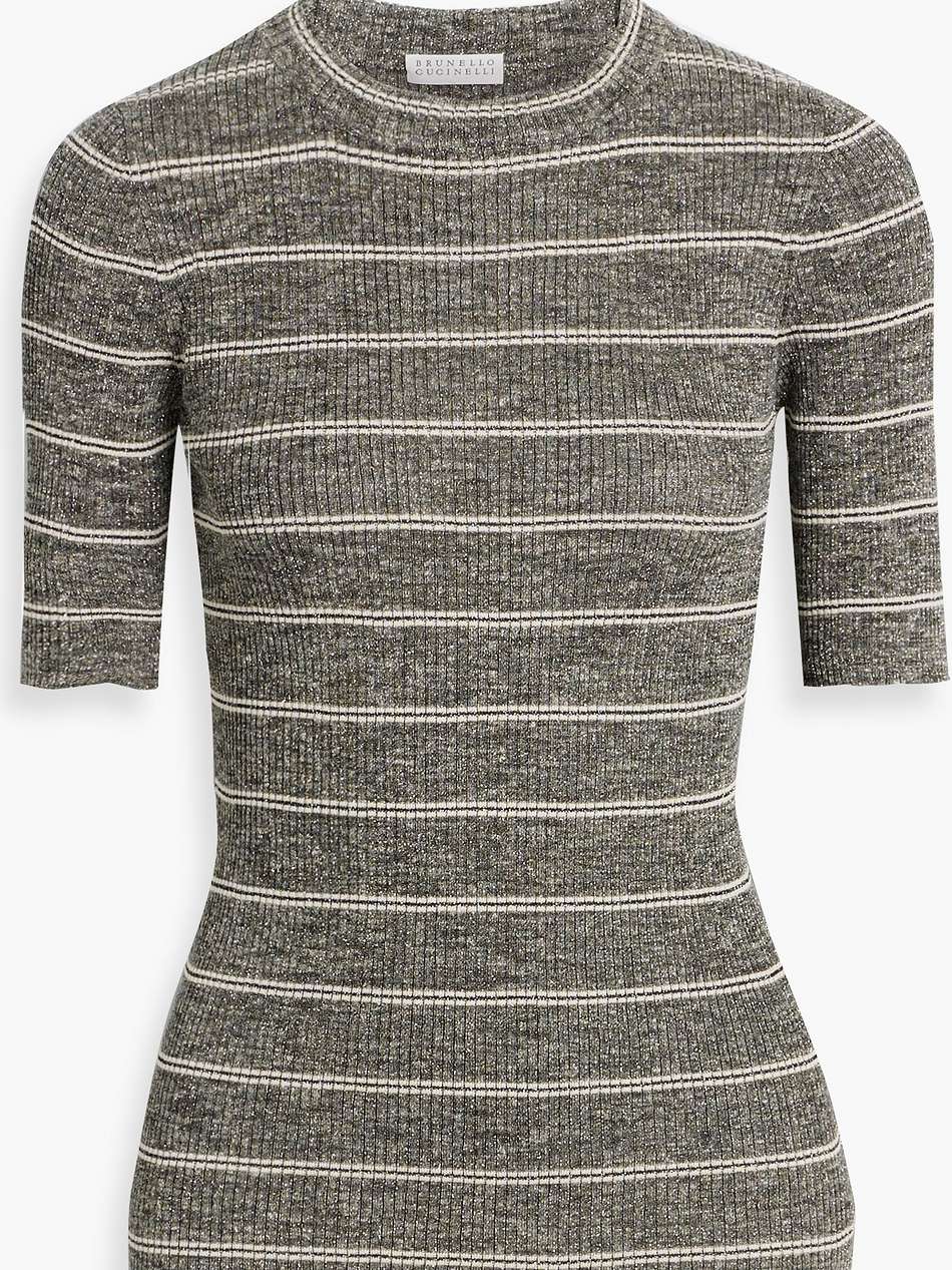 metallic striped ribbed-knit top