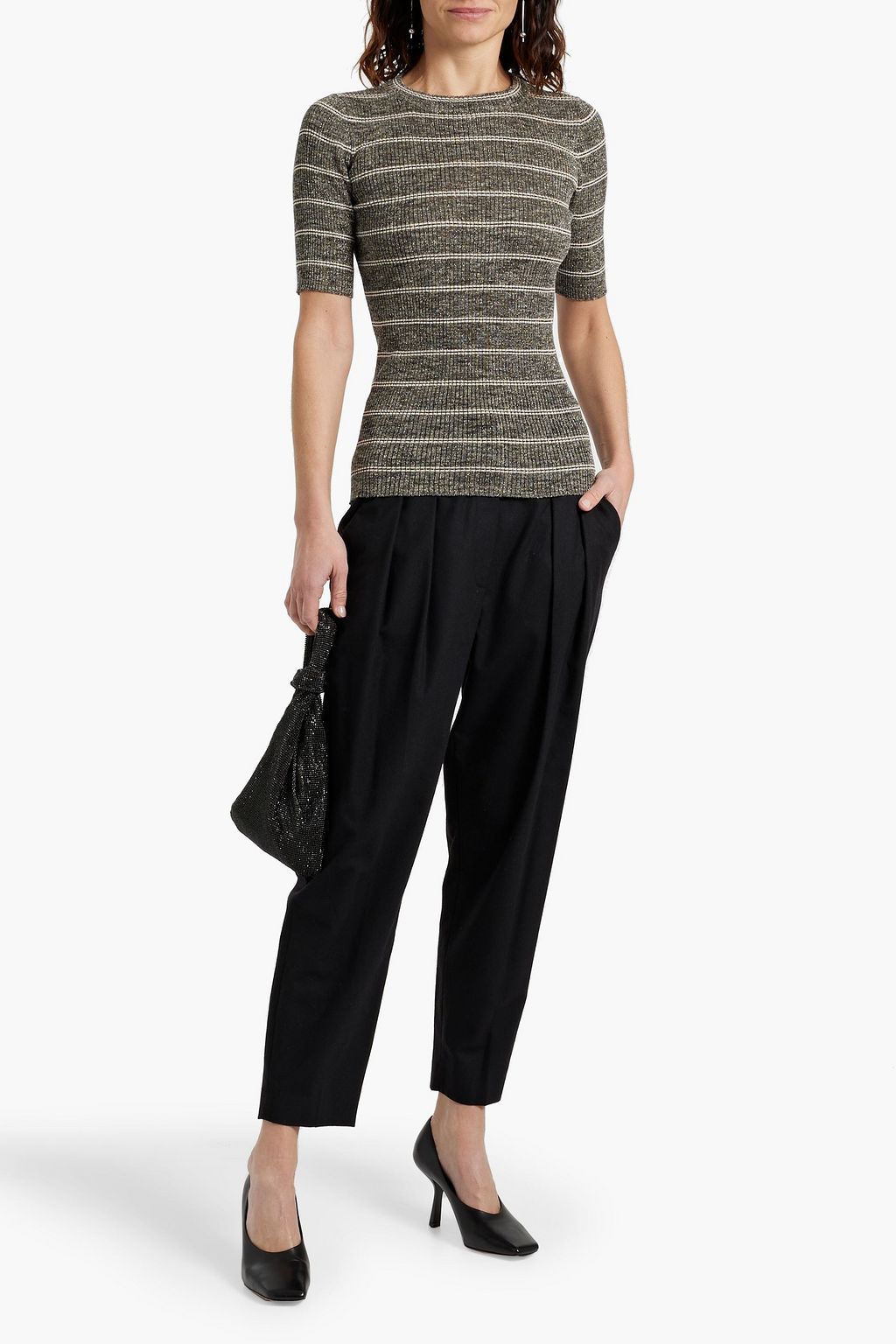 BRUNELLO CUCINELLI Metallic striped ribbed-knit top