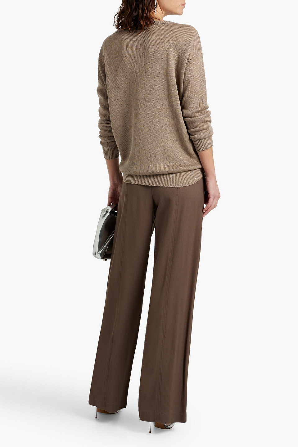 BRUNELLO CUCINELLI SEQUIN-EMBELLISHED LINEN AND SILK-BLEND SWEATER