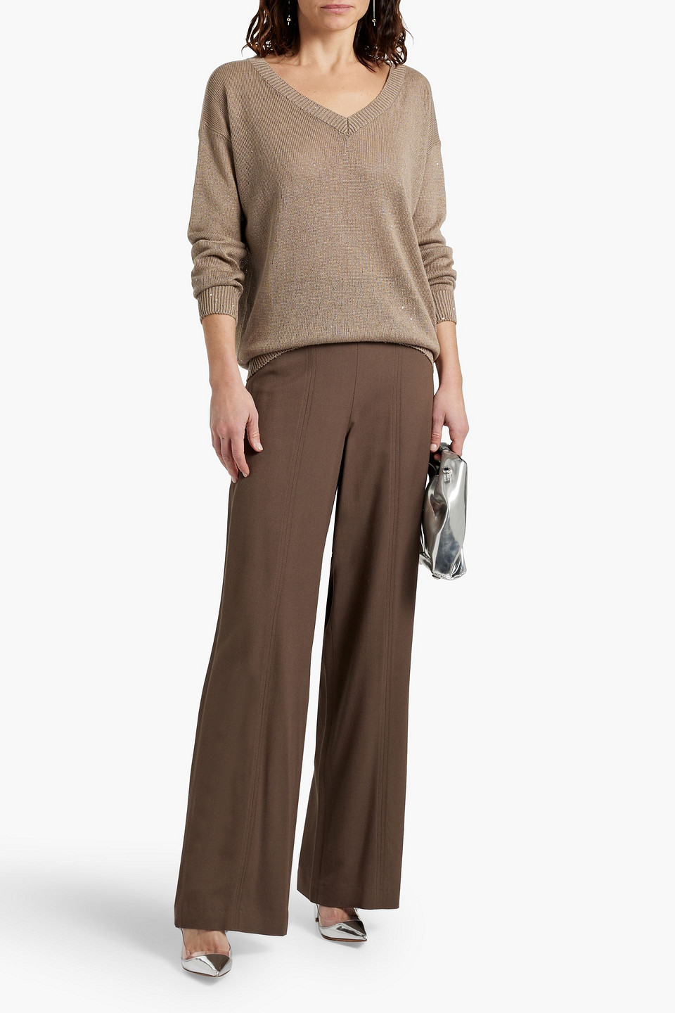 BRUNELLO CUCINELLI SEQUIN-EMBELLISHED LINEN AND SILK-BLEND SWEATER