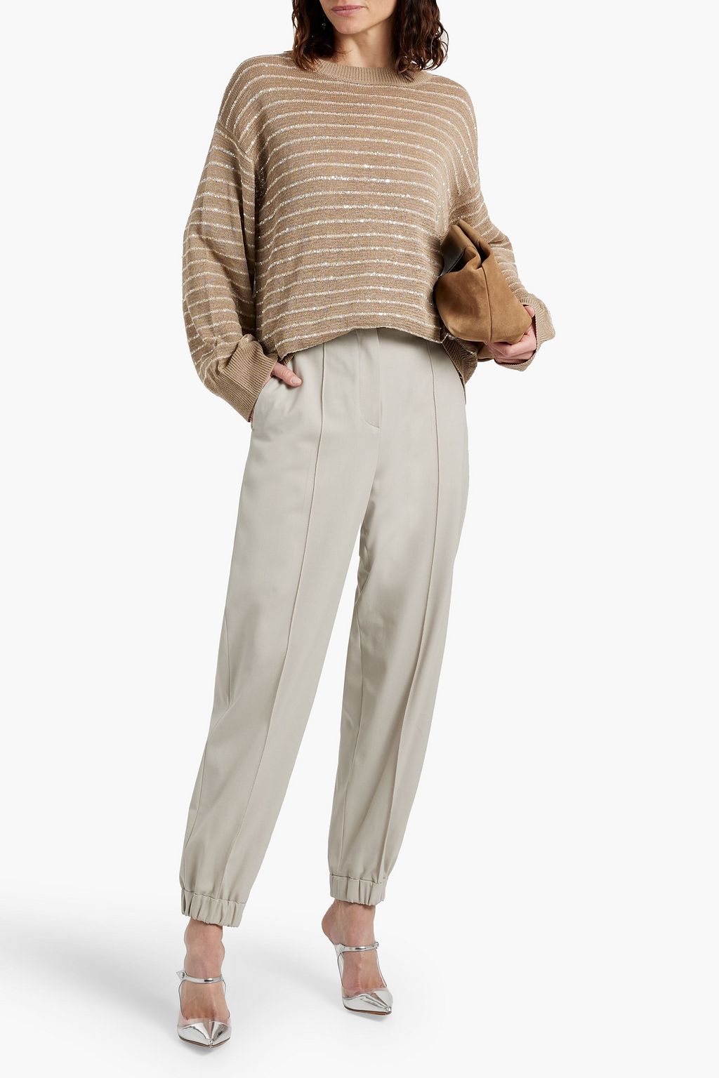 BRUNELLO CUCINELLI Sequin-embellished striped cotton sweater