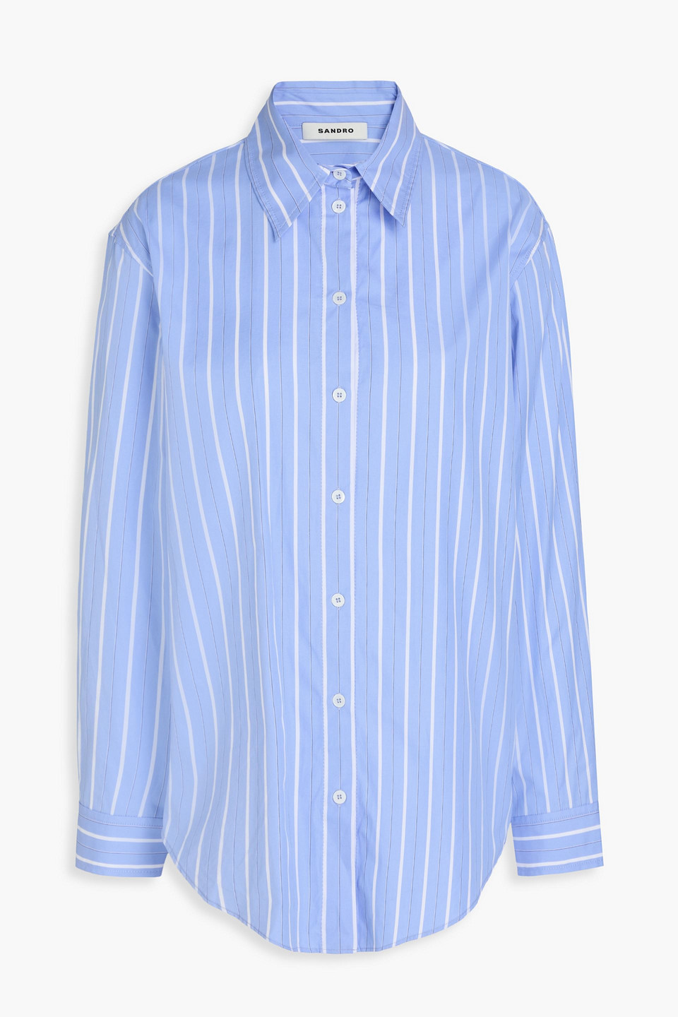 Sandro Gestreiftes Hemd Aus Baumwollpopeline Mit Spitzenbesatz Und Cut-outs In Bleu