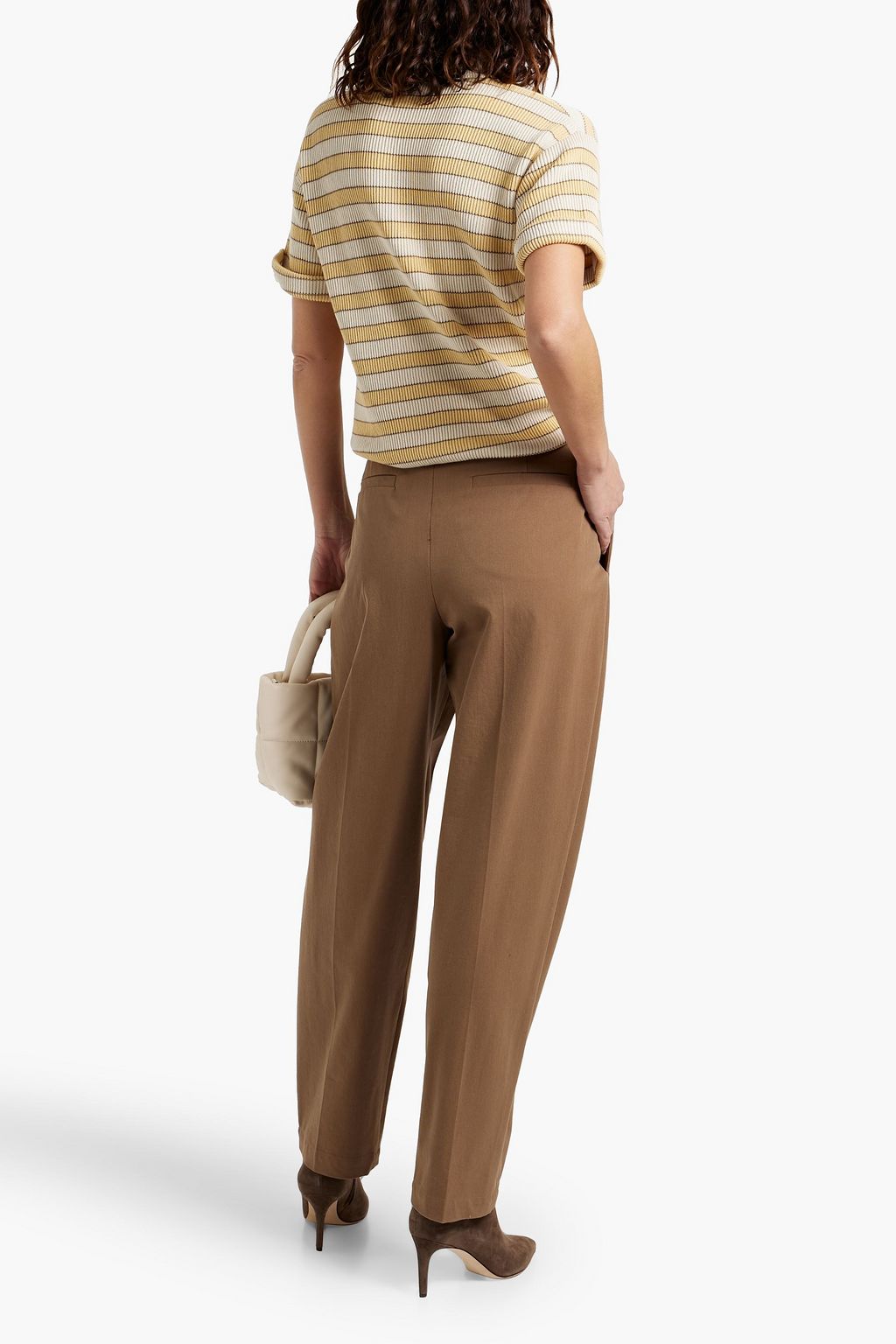 BRUNELLO CUCINELLI Bead-embellished striped ribbed cotton top