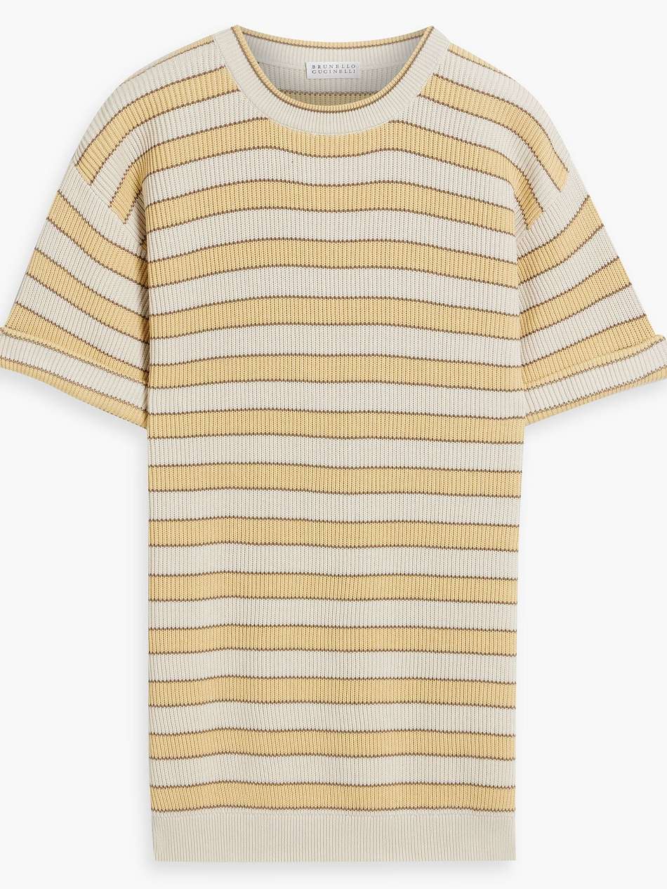 bead-embellished striped ribbed cotton top