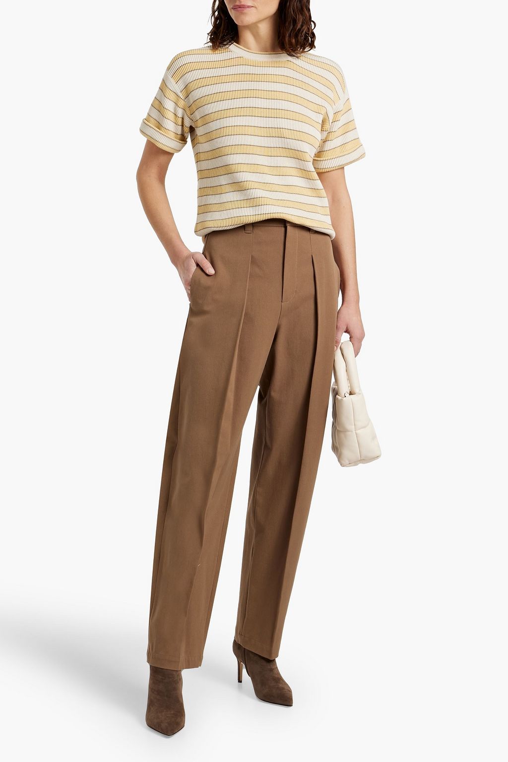 BRUNELLO CUCINELLI Bead-embellished striped ribbed cotton top