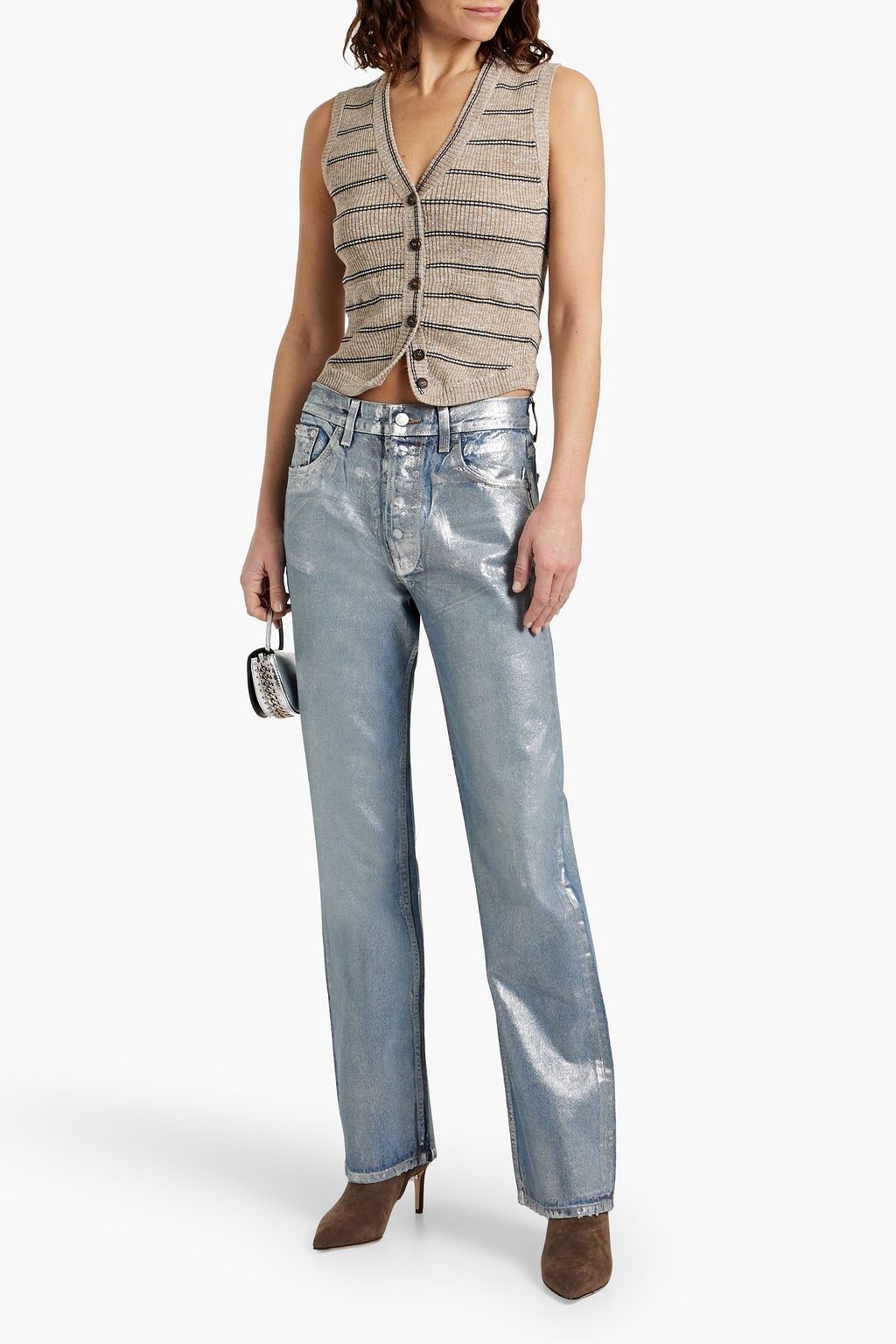 BRUNELLO CUCINELLI Metallic striped ribbed-knit vest
