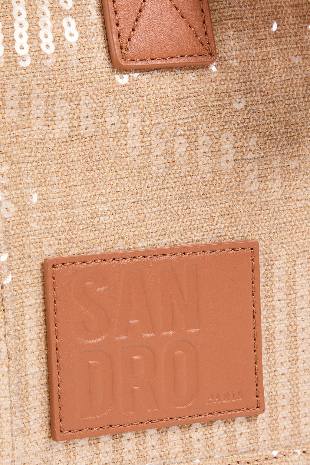 SANDRO Leather-trimmed straw tote
