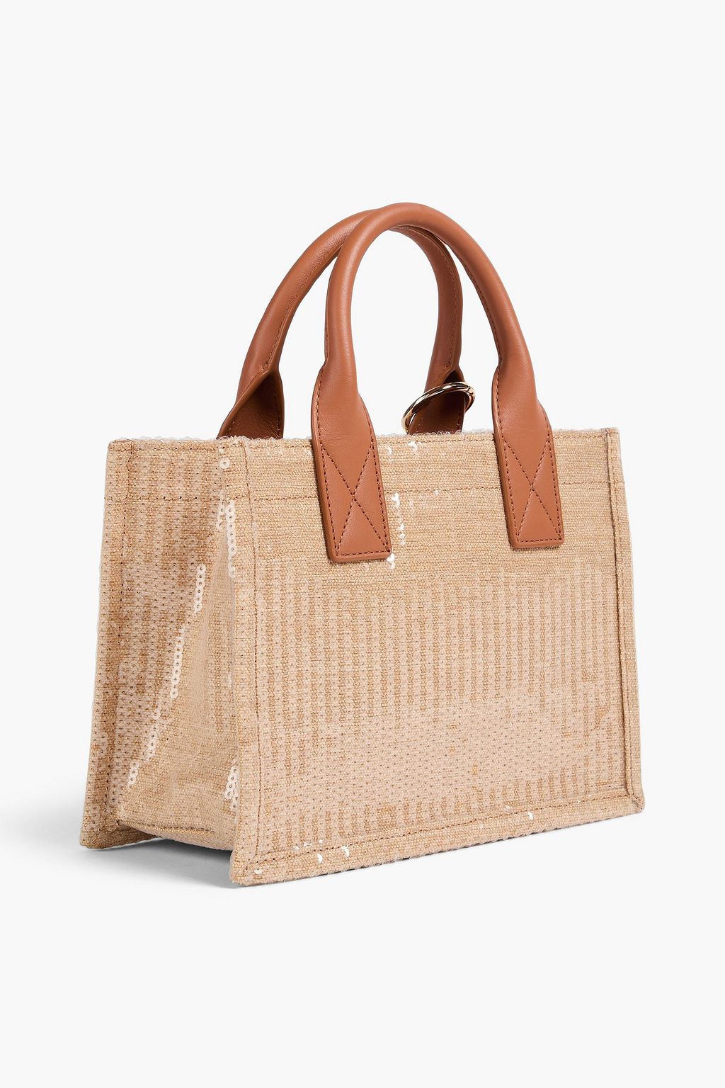 SANDRO Leather-trimmed straw tote