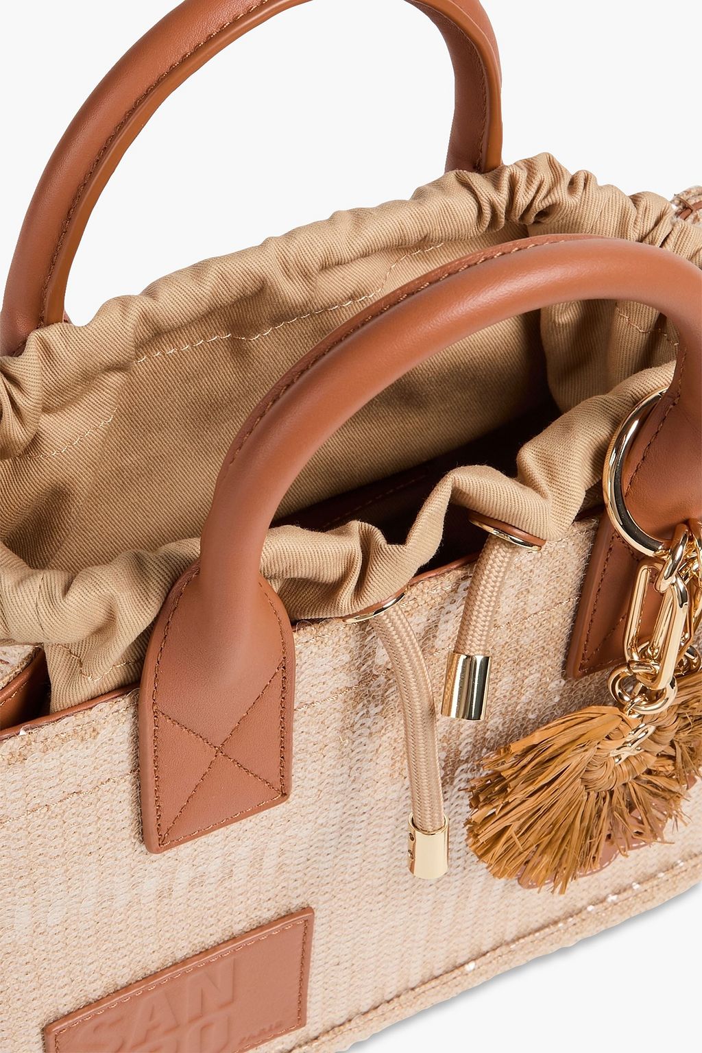 SANDRO Leather-trimmed straw tote