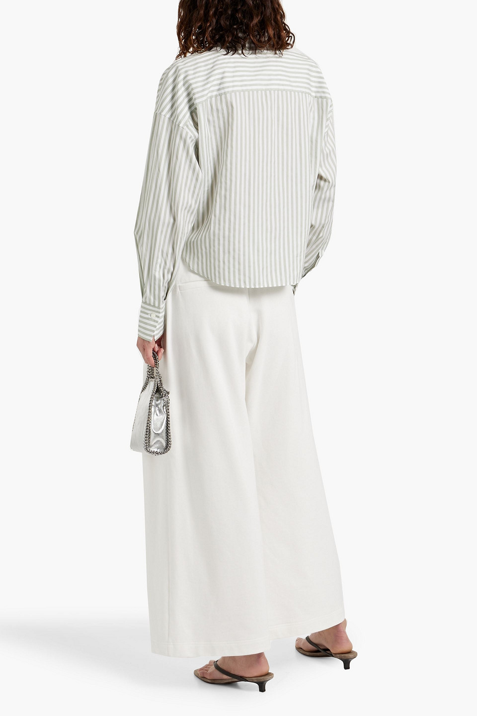 Brunello Cucinelli Bead-embellished Striped Cotton And Silk-blend Poplin Shirt In White