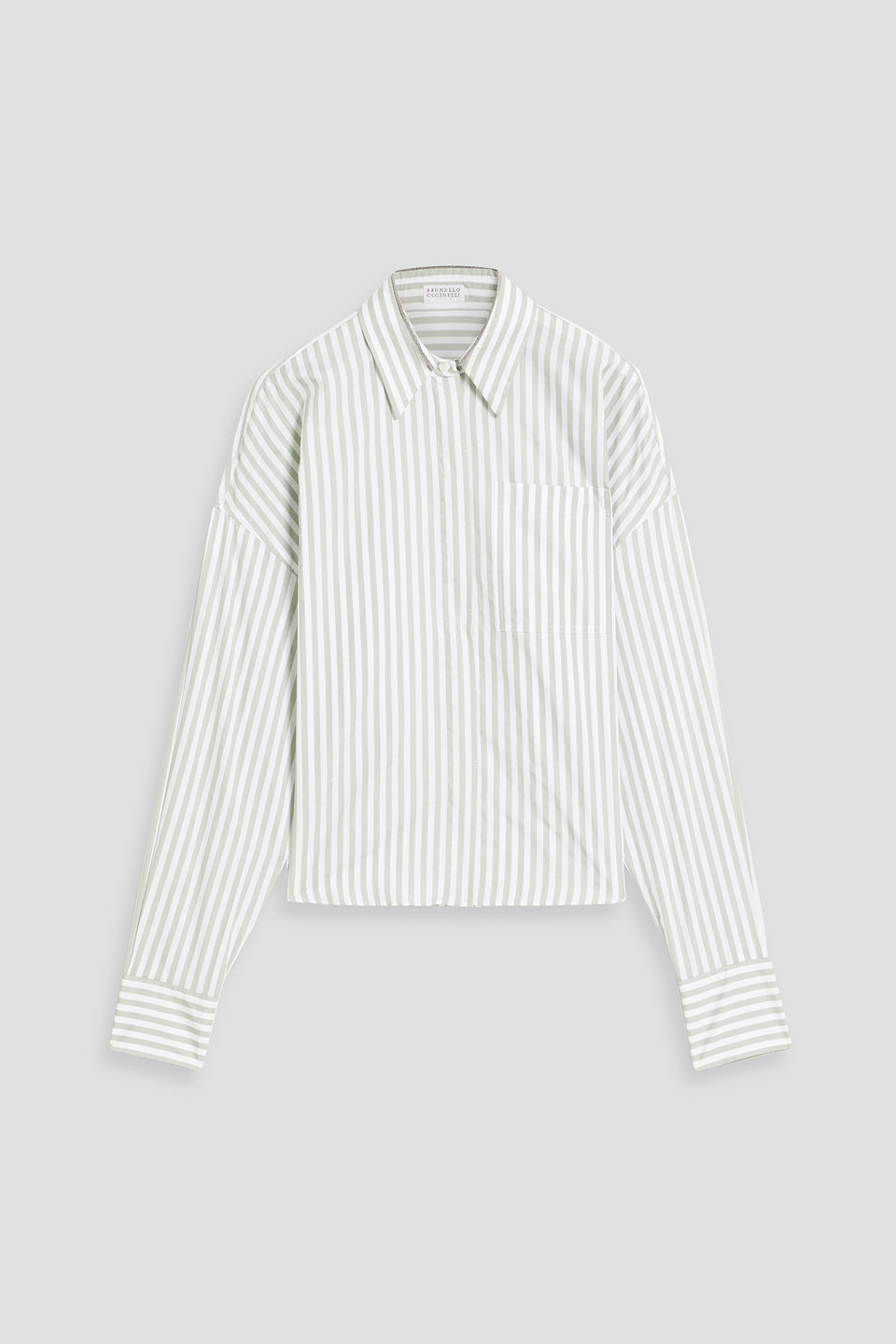 Brunello Cucinelli Bead-embellished Striped Cotton And Silk-blend Poplin Shirt In White