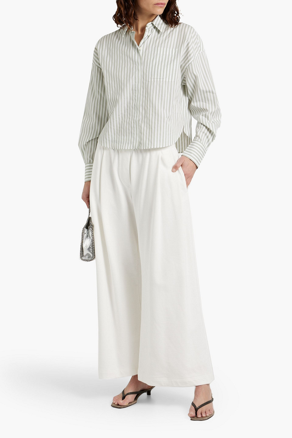 Brunello Cucinelli Bead-embellished Striped Cotton And Silk-blend Poplin Shirt In White