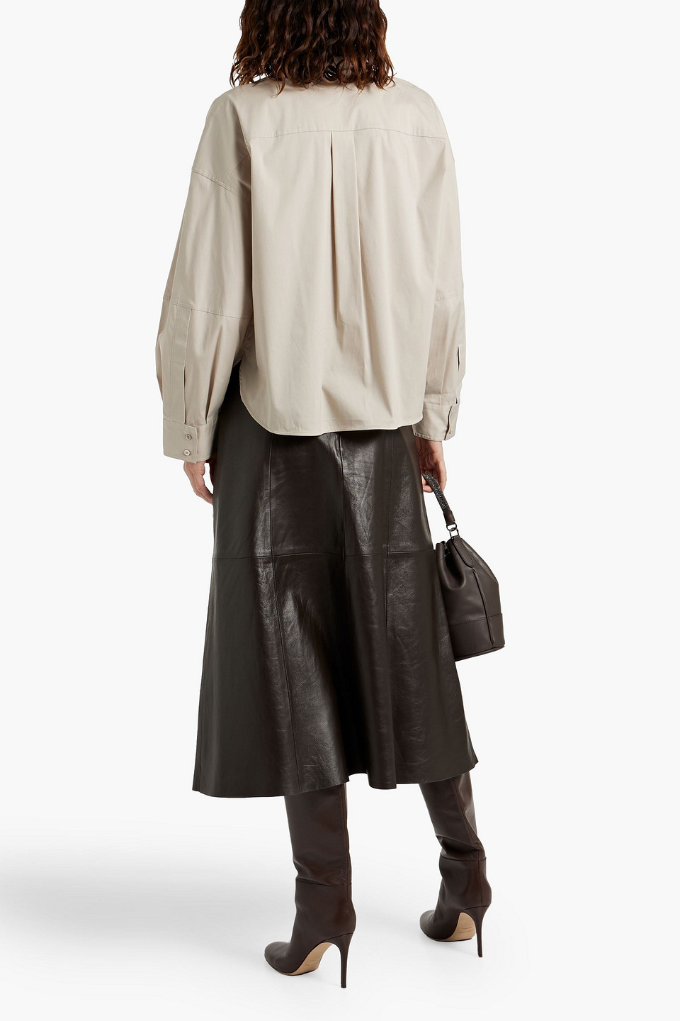 Brunello Cucinelli Bead-embellished Cotton-blend Poplin Shirt In Beige