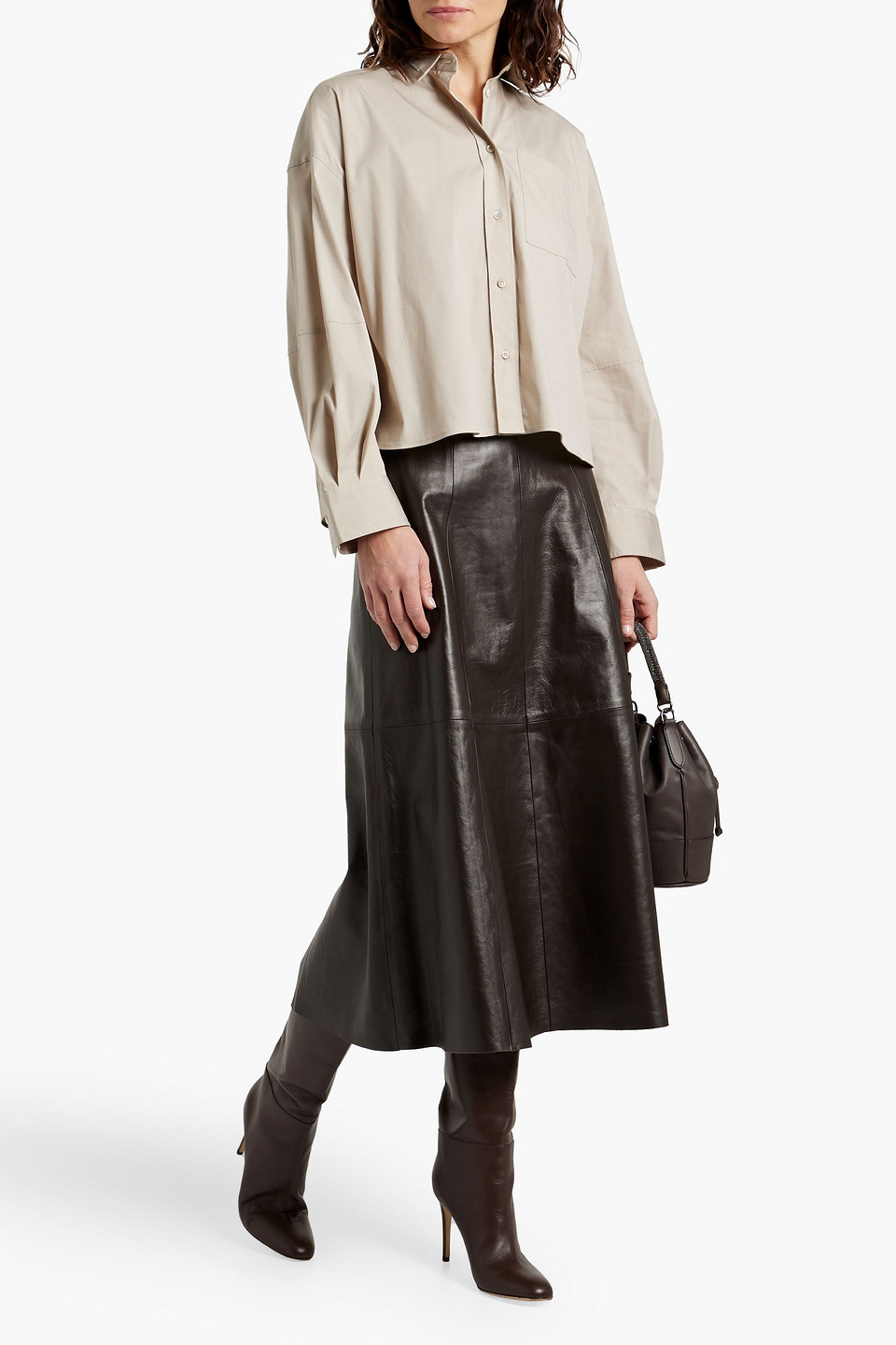Brunello Cucinelli Bead-embellished Cotton-blend Poplin Shirt In Beige