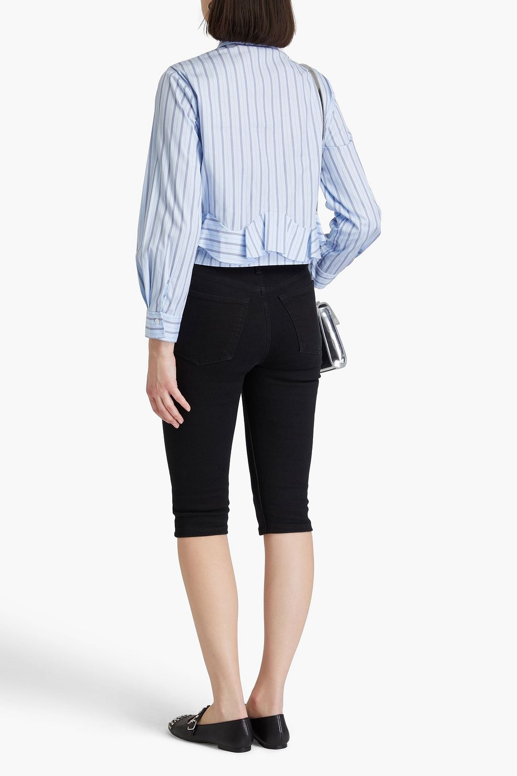 SANDRO Ruffled striped cotton-poplin shirt