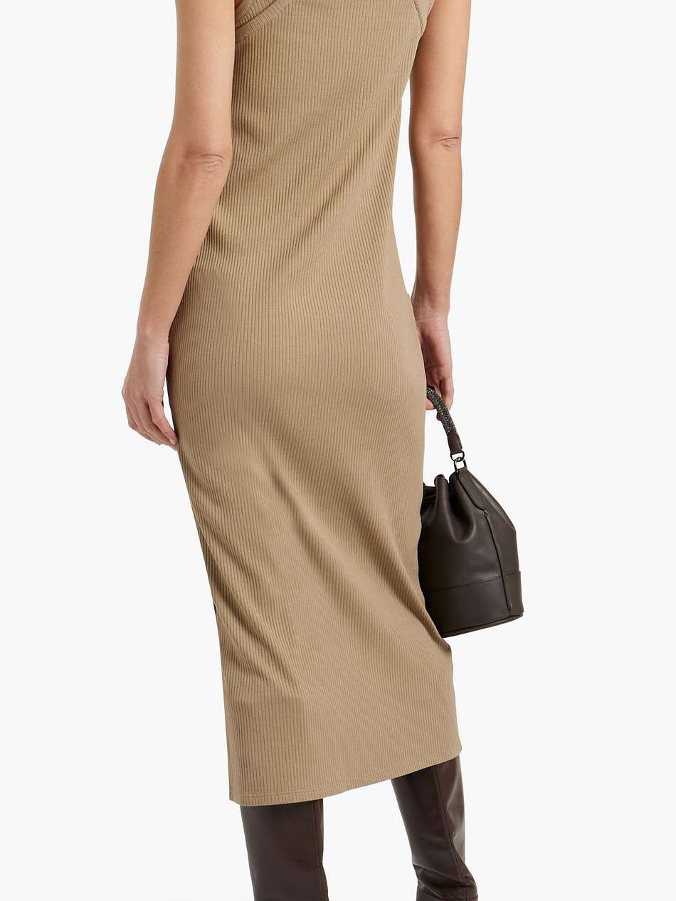 layered ribbed cotton-blend midi dress