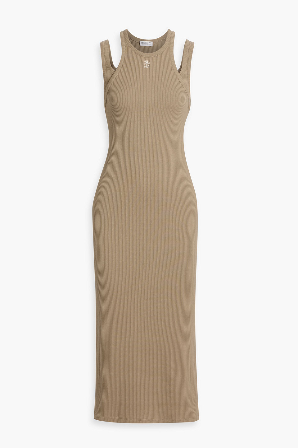 Brunello Cucinelli Layered Ribbed Cotton-blend Midi Dress In Taupe