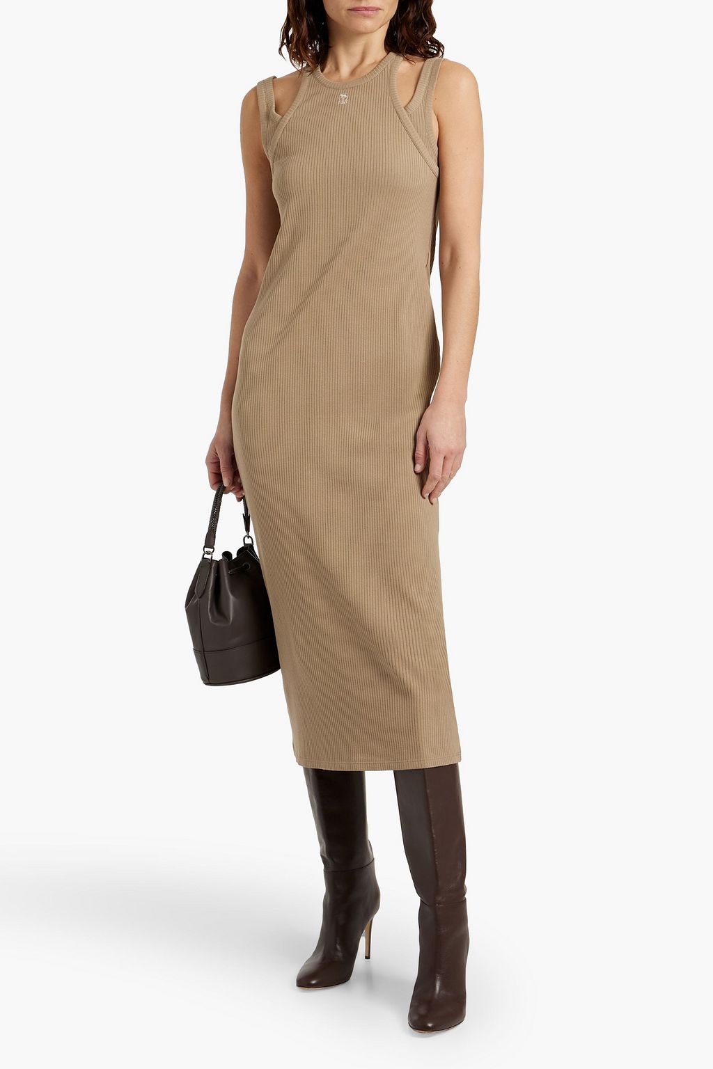 BRUNELLO CUCINELLI Layered ribbed cotton-blend midi dress