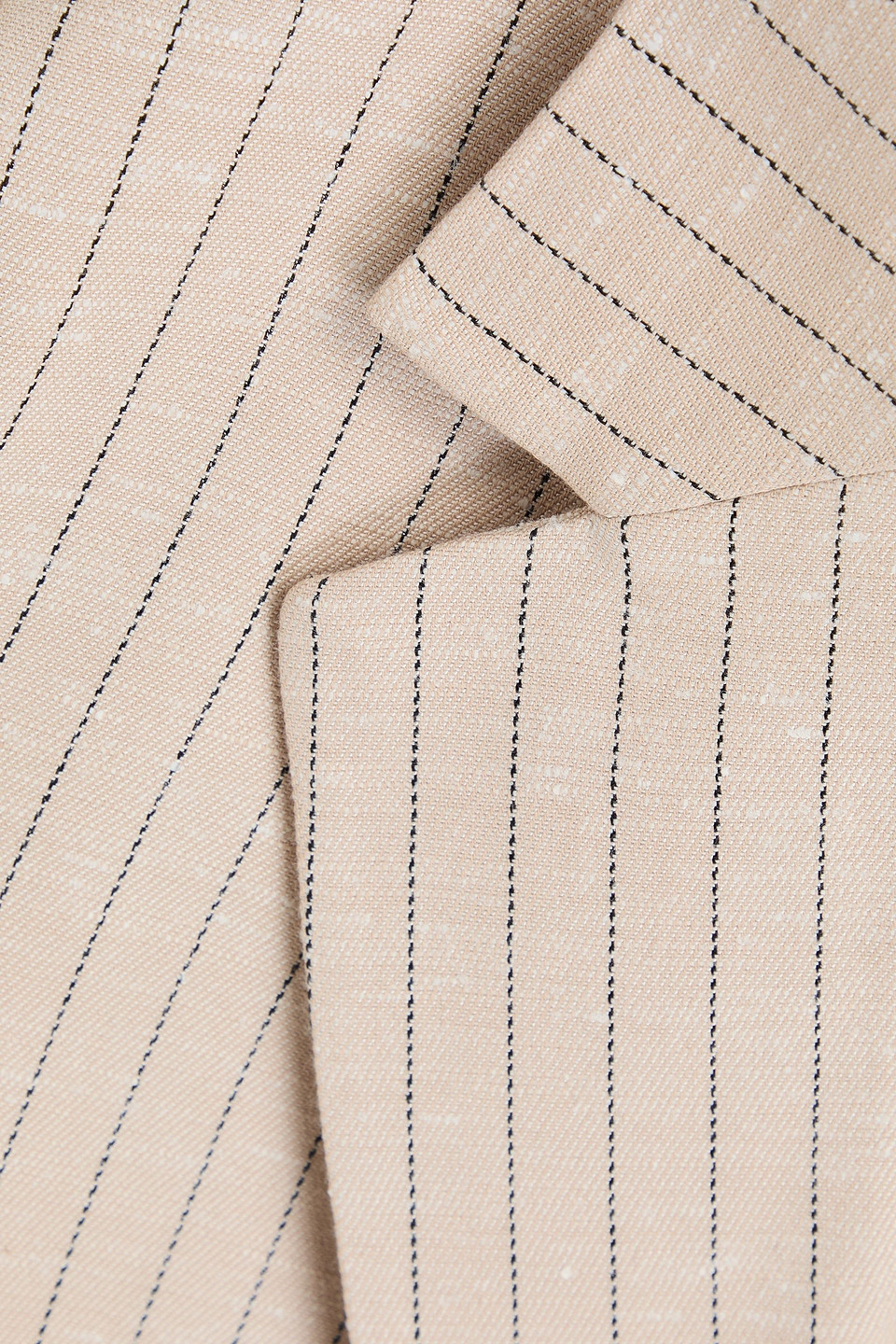 Sandro Cropped Pinstriped Crepe Blazer In Beige