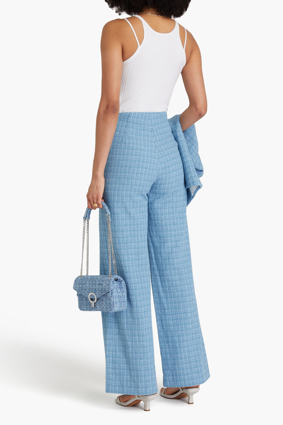 Sandro Hose Mit Weitem Bein Aus Tweed Aus Einer Baumwollmischung In Bleu