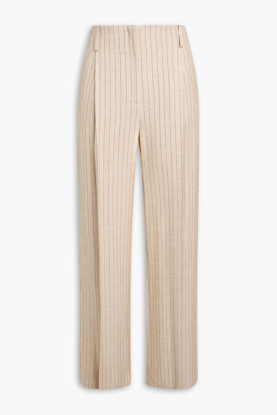 Sandro Pinstriped Crepe Straight-leg Pants In Beige