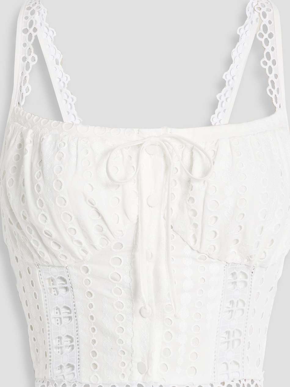 valencia cropped broderie anglaise cotton-blend top