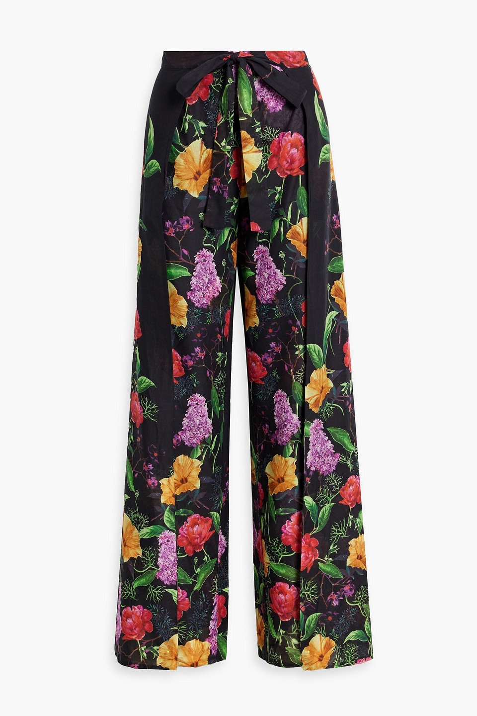 Charo Ruiz Floral-print Cotton-voile Wide-leg Pants In Black