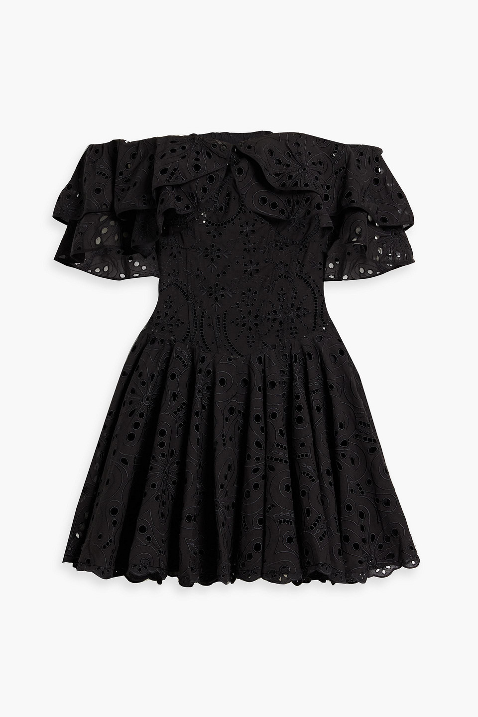 charo ruiz ibiza - dalia off-the-shoulder broderie anglaise cotton-blend mini dress - black - m