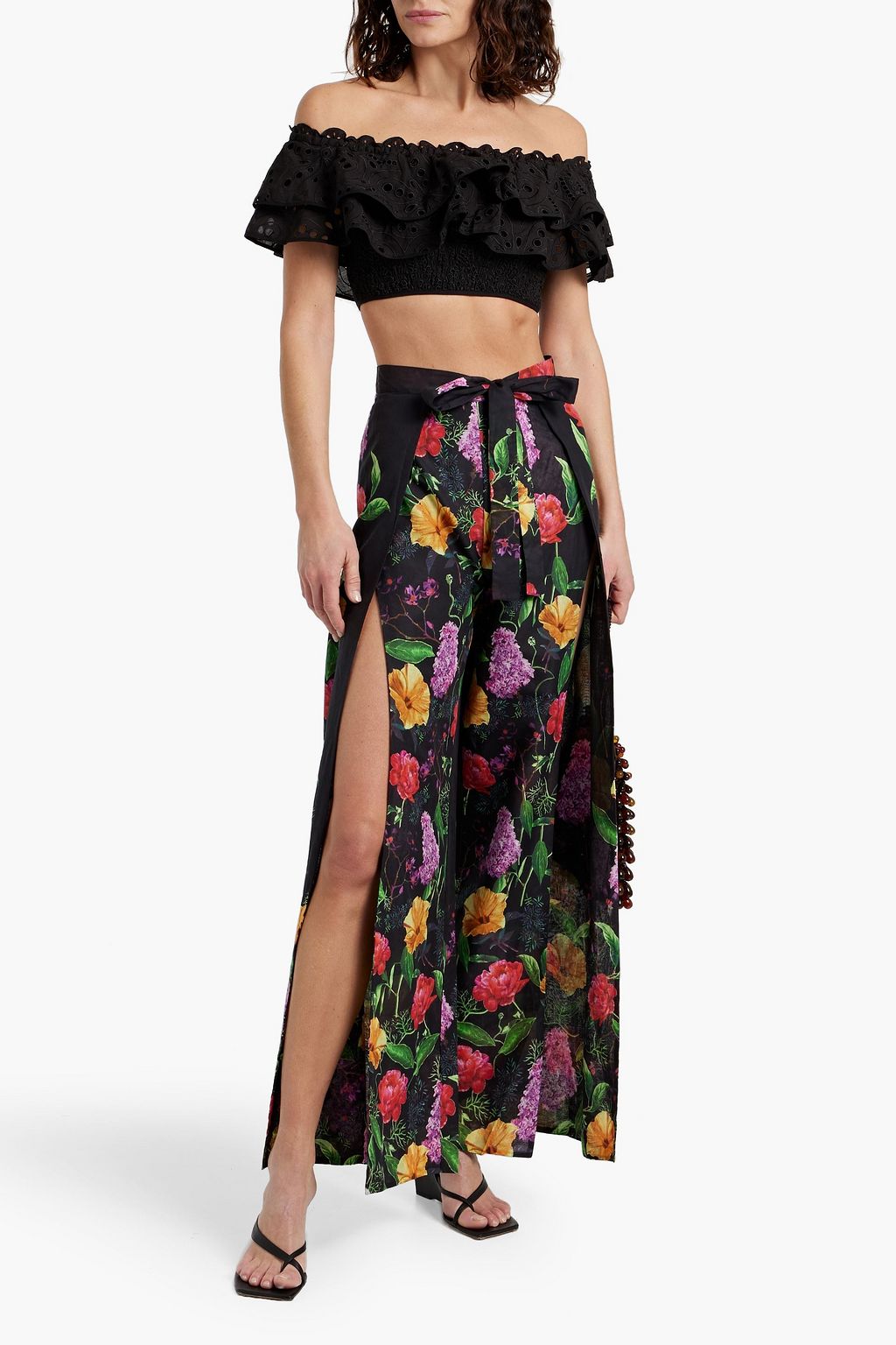 CHARO RUIZ IBIZA Clara cropped off-the-shoulder broderie anglaise cotton-blend top