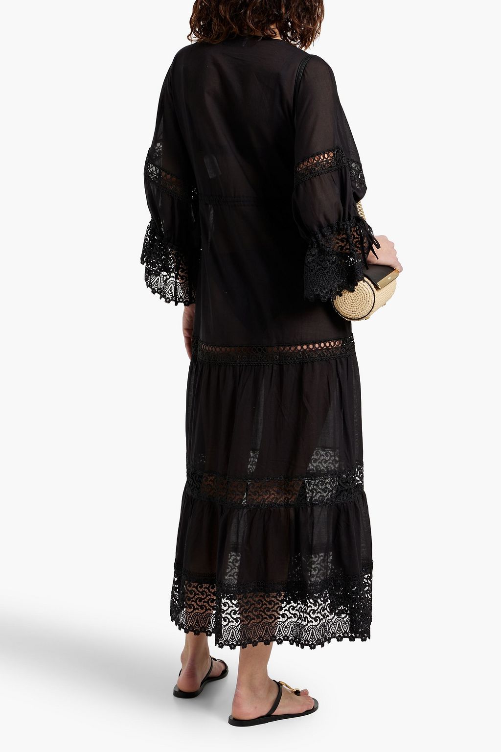 CHARO RUIZ IBIZA Guipure-lace trimmed cotton-blend voile kaftan