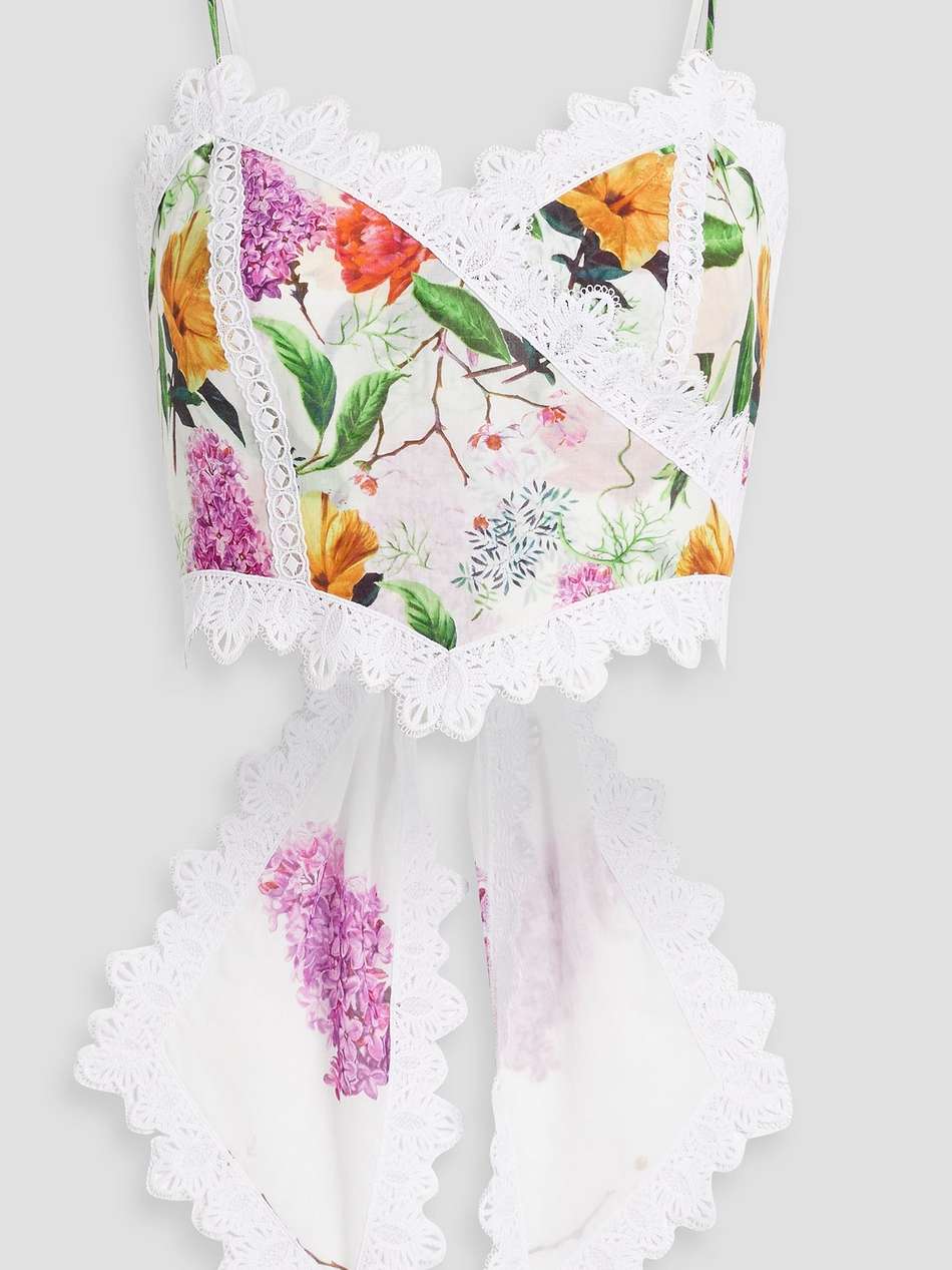 daisy cropped floral-print cotton-blend voile top