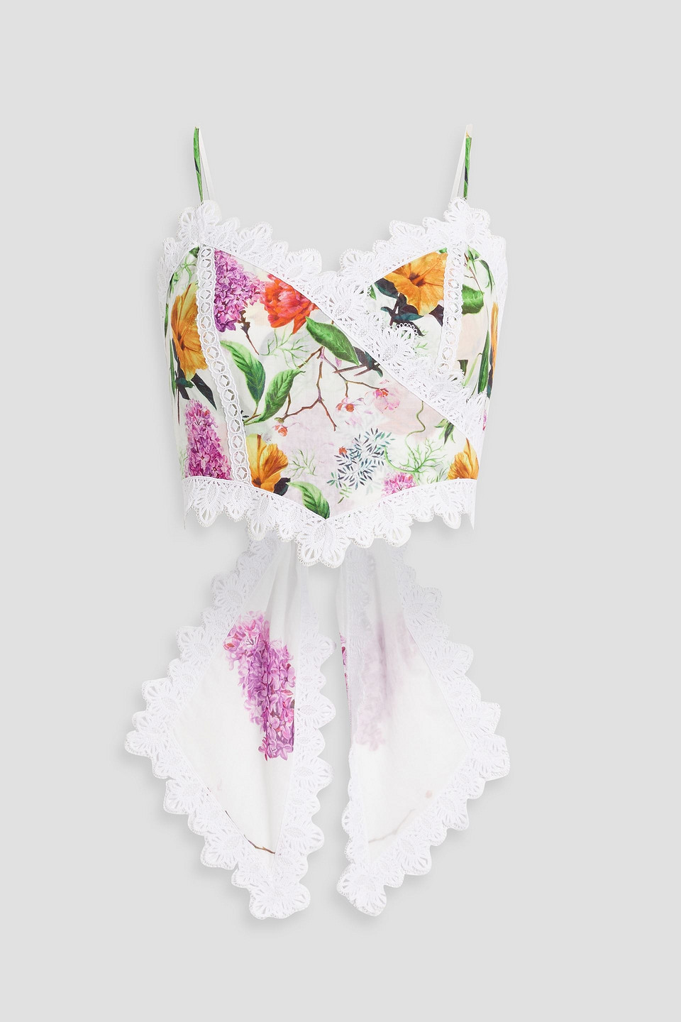 Charo Ruiz Daisy Cropped Floral-print Cotton-blend Voile Top In White