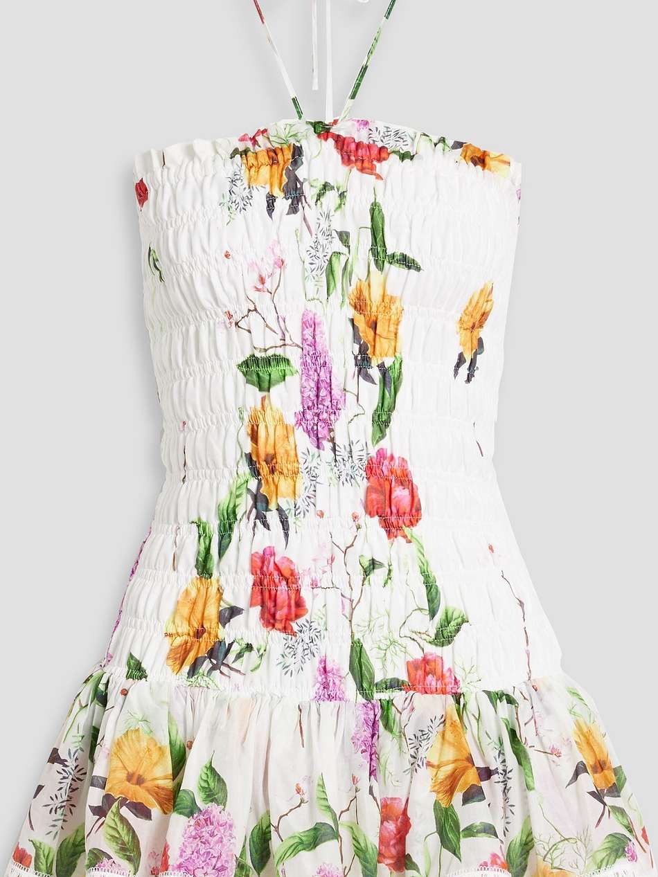 cusia shirred floral-print cotton-blend voile mini dress